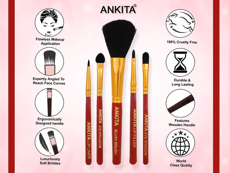 ANKITA Set of 5 Cosmetic Brushes | Make Up Brushes | Make Up Brushes Under 200 , Multicolor - Image 3
