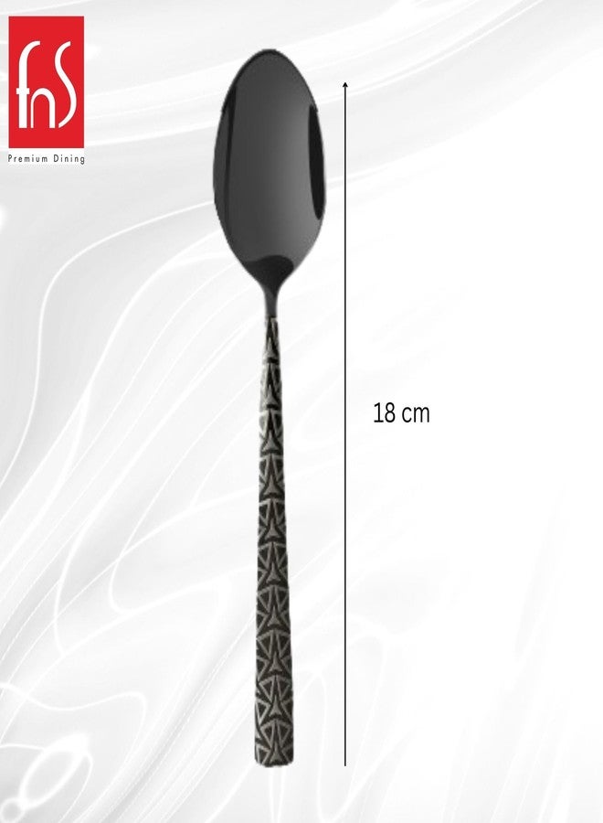 FnS Phoenix Stainless Steel Designer Black Dinner/Dessert Spoon | Ideal for Home, Restaurant and Kitchen |Elegant Design (6 PCs Dinner Spoon) - Image 3