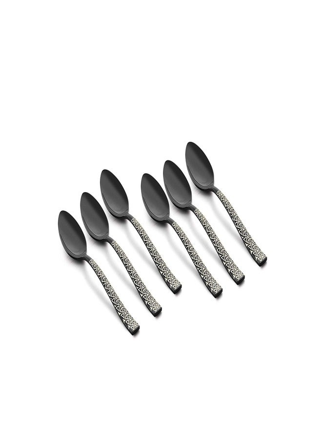 FnS Phoenix Stainless Steel Designer Black Dinner/Dessert Spoon | Ideal for Home, Restaurant and Kitchen |Elegant Design (6 PCs Dinner Spoon) - Image 1