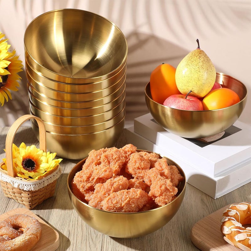 Nuogo 10 Pcs Gold Bowls 5.9 Inches Gold Mixing Bowls Metal Gold Serving Bowls Gold Salad Bowls Stainless Steel Soup Bowl for Kitchen Fruit Lunch Snack Appetizer Cereal Rice Noodle Facial Sugar - Image 3