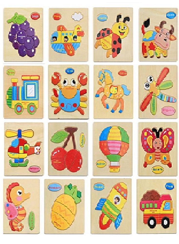 3D Wooden Jigsaw Puzzles Kids Cartoon Animal Puzzles Educational Toys Set of 4 - Image 2