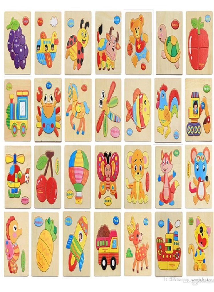3D Wooden Jigsaw Puzzles Kids Cartoon Animal Puzzles Educational Toys Set of 4 - Image 1