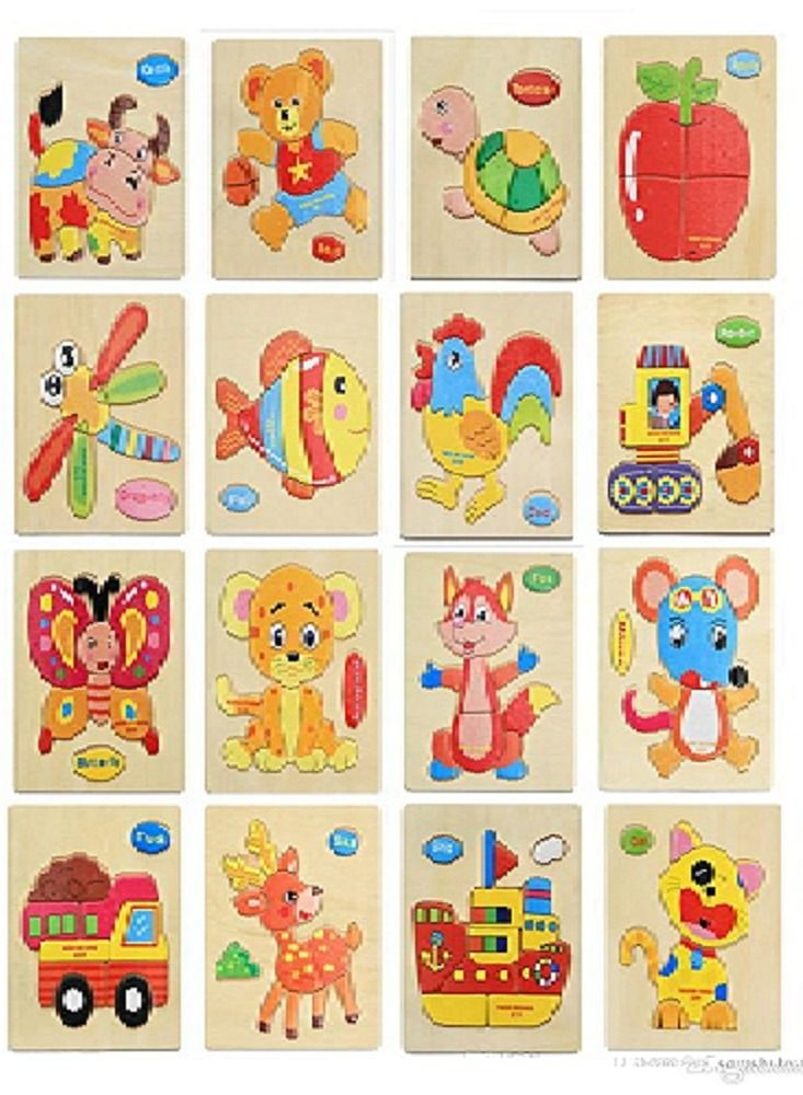 3D Wooden Jigsaw Puzzles Kids Cartoon Animal Puzzles Educational Toys Set of 4 - Image 3