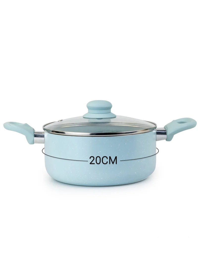 Wilson Oak Casserole with Lid and Marble Coating, Soft Touch Handle Stew Pot Suitable for Gas Electric Induction and Ceramic Stove Dutch Oven - 20cm – Blue