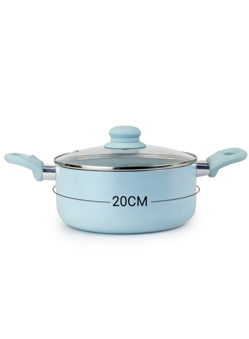 Wilson Oak Casserole with Lid and Marble Coating, Soft Touch Handle Stew Pot Suitable for Gas Electric Induction and Ceramic Stove Dutch Oven - 20cm – Blue  - Image 3