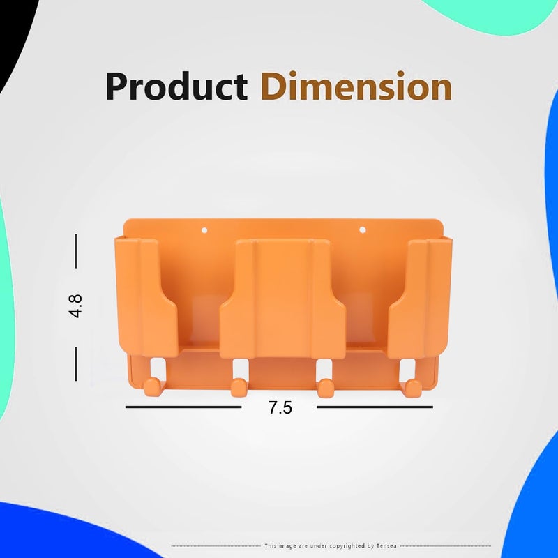 WALLVIEW TECH Plastic Wall Mount Mobile Holder with Remote Control Storage Racks, Key Hanger, Pen Holder Space/Self-Adhesive/Multi Purpose Accessories (Orange) - Image 4