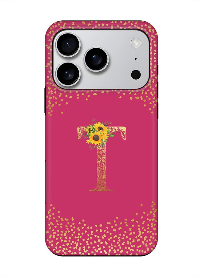 Stylizedd Tough Pro Magnetic Case for iPhone 17 Pro, Dual Layer hybrid PC + TPU Mobile Cover Matte - Custom Floral Monogram - T ( Deep Pink )