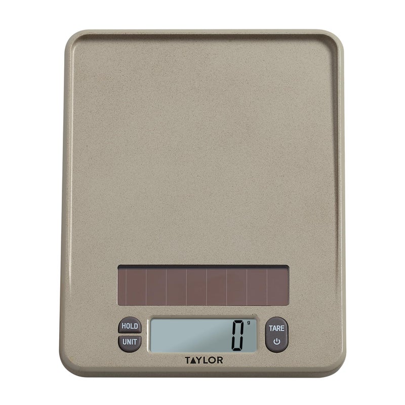 Taylor Light Powered Digital Kitchen Scale, Coffee Husk Blend Material, Solar Panel with Endless Power, No Batteries Needed, Energy-Saving, 11lb Capacity, Beige - Image 1