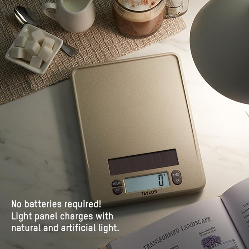 Taylor Light Powered Digital Kitchen Scale, Coffee Husk Blend Material, Solar Panel with Endless Power, No Batteries Needed, Energy-Saving, 11lb Capacity, Beige - Image 2