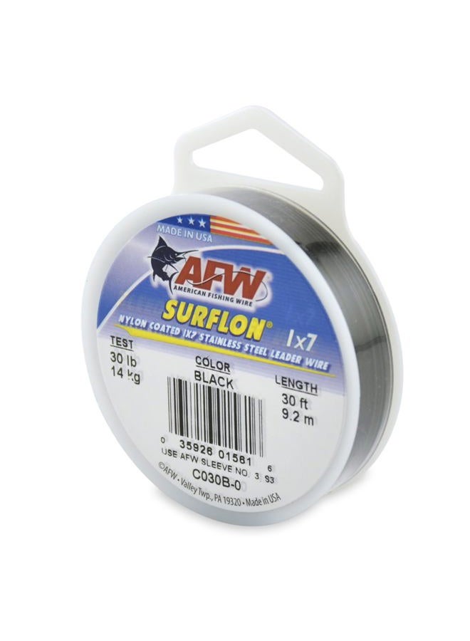 American Fishing Wire سيرفلون، سلك قيادة من الفولاذ المقاوم للصدأ مغطى بالنايلون 1x7، اختبار 30 رطل، قطر 024 بوصة، أسود، 30 قدم - Image 1
