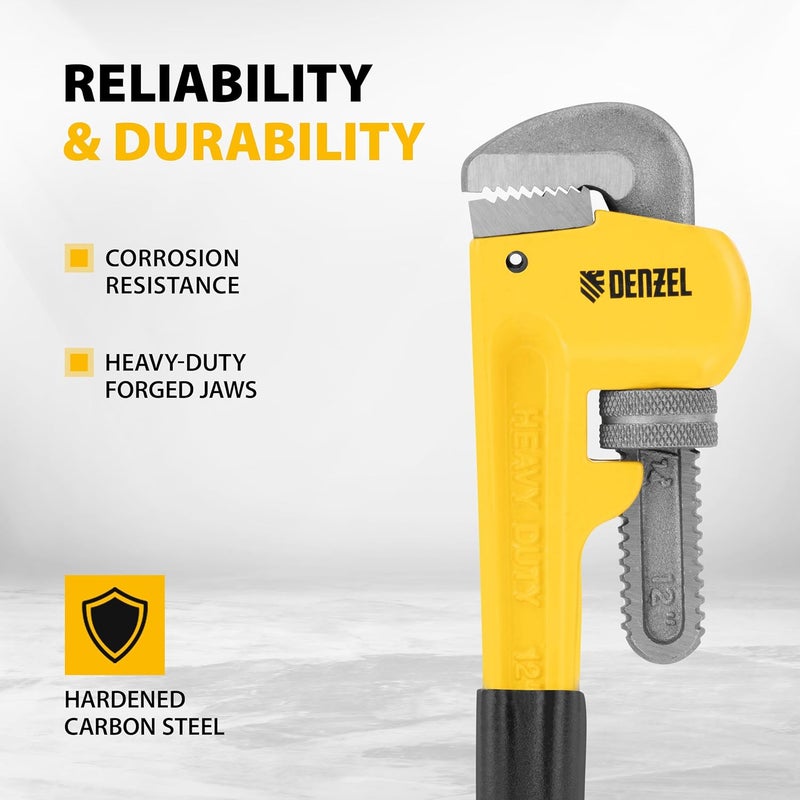 Denzel Pipe Wrench 12-Inch – Heavy-Duty Adjustable Wrench for Plumbing and Mechanical Applications - Image 2