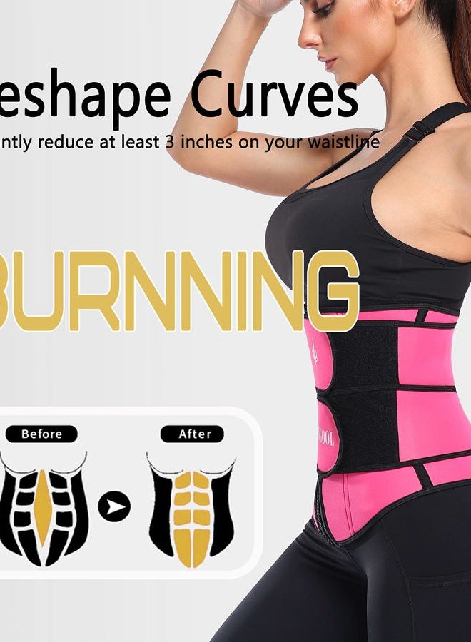 ANGOOL Neopren Waist Trainer For Women,Workout Plus Size Trimmer Belt Sauna Sweat Corset Cincher With Zipper 2XL Pink - Image 4