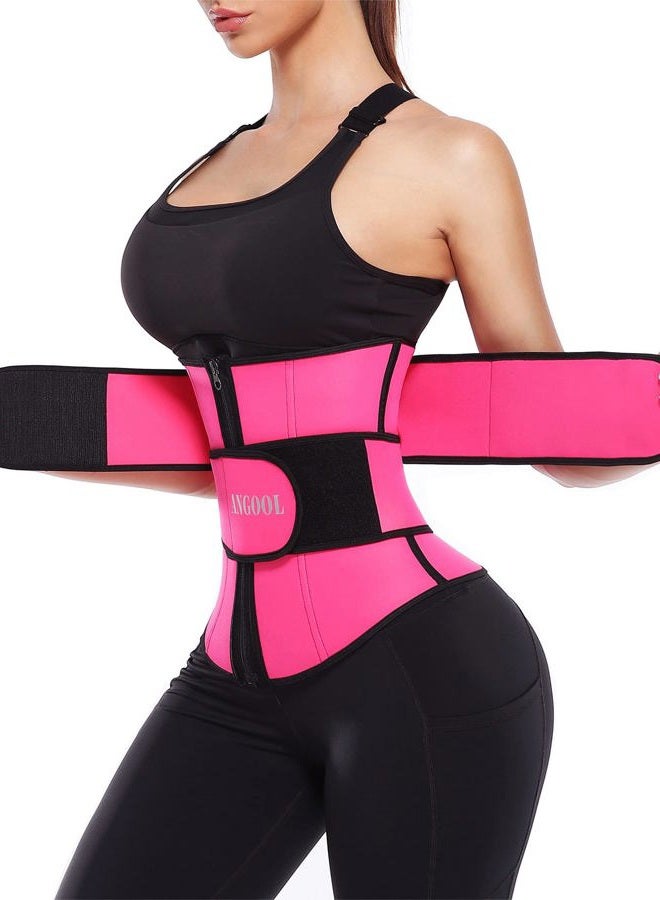 ANGOOL Neopren Waist Trainer For Women,Workout Plus Size Trimmer Belt Sauna Sweat Corset Cincher With Zipper 2XL Pink - Image 1