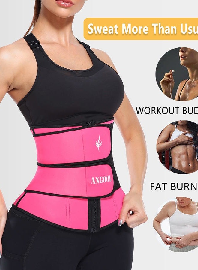 ANGOOL Neopren Waist Trainer For Women,Workout Plus Size Trimmer Belt Sauna Sweat Corset Cincher With Zipper 2XL Pink - Image 3