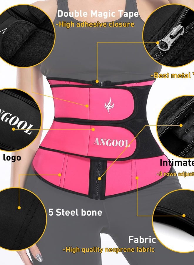 ANGOOL Neopren Waist Trainer For Women,Workout Plus Size Trimmer Belt Sauna Sweat Corset Cincher With Zipper 2XL Pink - Image 2