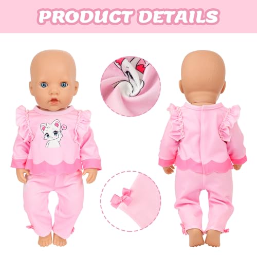 18INDC 3 Sets 1418 Inch Baby Doll Clothes Outfit 6Piece Set Bundle Includes Baby Dolls Outfits Dress Headband Tops and Pants Pajamas for 43cm New Born Baby Dolls - Image 5