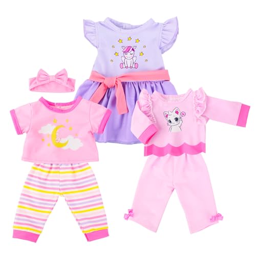 18INDC 3 Sets 1418 Inch Baby Doll Clothes Outfit 6Piece Set Bundle Includes Baby Dolls Outfits Dress Headband Tops and Pants Pajamas for 43cm New Born Baby Dolls - Image 1