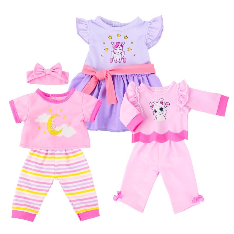 18INDC 3 Sets 1418 Inch Baby Doll Clothes Outfit 6Piece Set Bundle Includes Baby Dolls Outfits Dress Headband Tops and Pants Pajamas for 43cm New Born Baby Dolls - Image 3