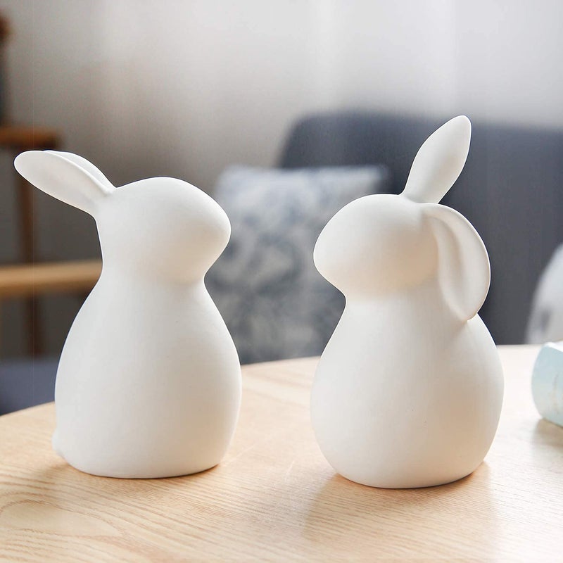GOODSTART Ceramic White Rabbit, Christmas Decorations Rabbit, Thanksgiving Couple Rabbits, Porcelain Modern Art Home Decoration, Weddings Crafts Gift, a Set of 2, Easter Bunny Rabbits, Easter Decor - Image 4