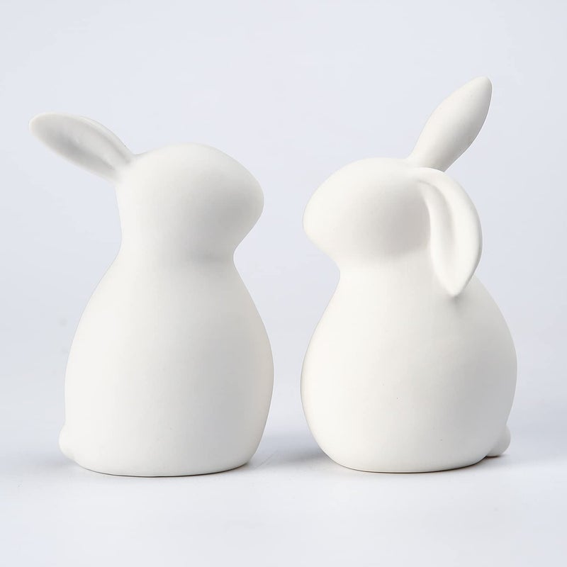 GOODSTART Ceramic White Rabbit, Christmas Decorations Rabbit, Thanksgiving Couple Rabbits, Porcelain Modern Art Home Decoration, Weddings Crafts Gift, a Set of 2, Easter Bunny Rabbits, Easter Decor - Image 1