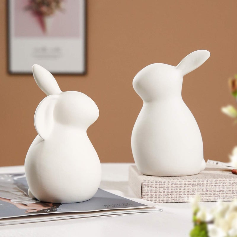 GOODSTART Ceramic White Rabbit, Christmas Decorations Rabbit, Thanksgiving Couple Rabbits, Porcelain Modern Art Home Decoration, Weddings Crafts Gift, a Set of 2, Easter Bunny Rabbits, Easter Decor - Image 3