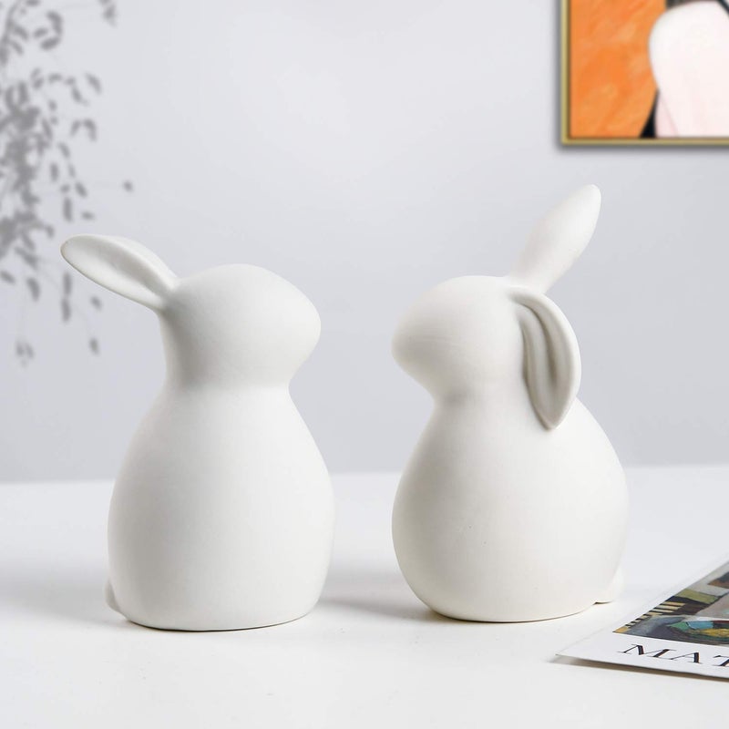 GOODSTART Ceramic White Rabbit, Christmas Decorations Rabbit, Thanksgiving Couple Rabbits, Porcelain Modern Art Home Decoration, Weddings Crafts Gift, a Set of 2, Easter Bunny Rabbits, Easter Decor - Image 2