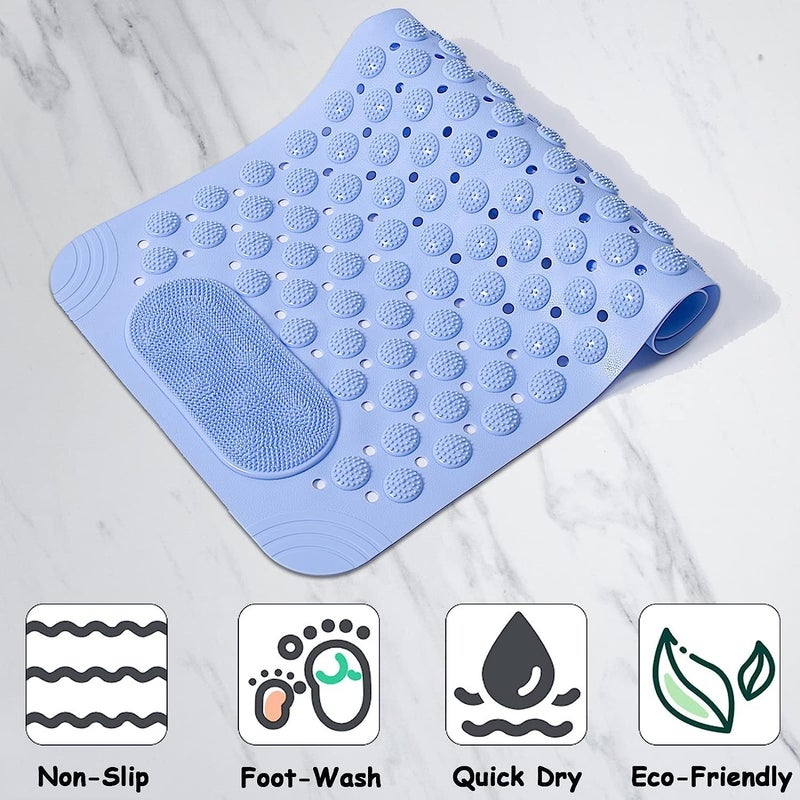 JUGTE Anti Skid Mat for Bathroom Floor Shower mats for Bathroom Anti Slip with Foot Scrubber Bath mat Anti Slip with Suction Cups & Drain Holes (70x35 Cm) (Blue) - Image 5