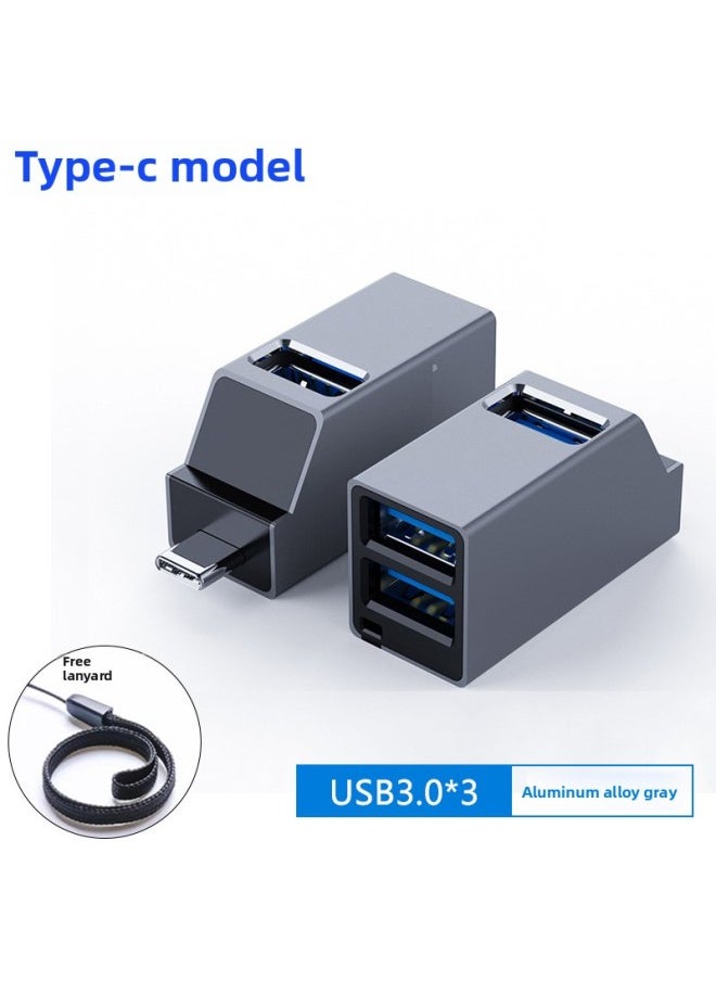 USB Extender Computer Multi-Port Set Splitter Typec Laptop Car Ubs Adapter Usp Wireless-Number Of Interfaces:Black And Gray Typec Port [3 Ports 3.0 High-speed Transmission] Aluminum Shell Model-0.01m  - Image 1