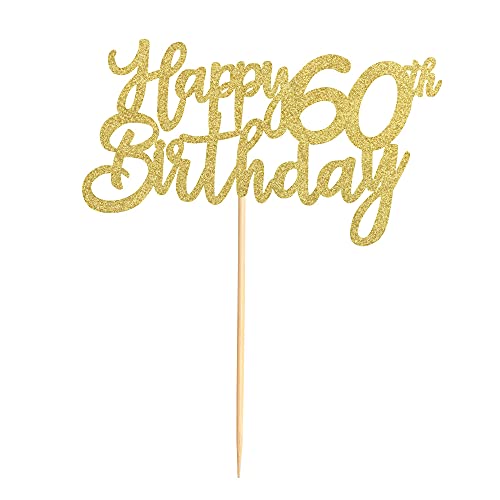 Festiko®Gold Glitter 60th Happy Birthday Cake Topper Adult Food Picks for Celebrating Sixty Years Old Birthday Anniversary Party Decorations Supply - Image 2