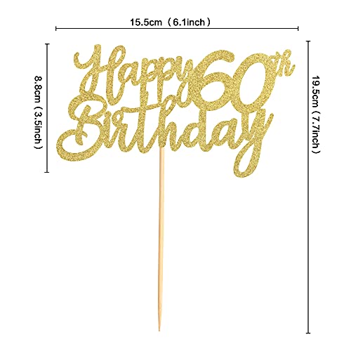 Festiko®Gold Glitter 60th Happy Birthday Cake Topper Adult Food Picks for Celebrating Sixty Years Old Birthday Anniversary Party Decorations Supply - Image 3