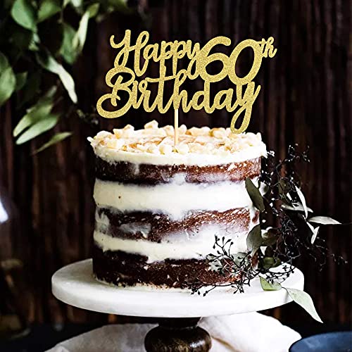 Festiko®Gold Glitter 60th Happy Birthday Cake Topper Adult Food Picks for Celebrating Sixty Years Old Birthday Anniversary Party Decorations Supply - Image 5