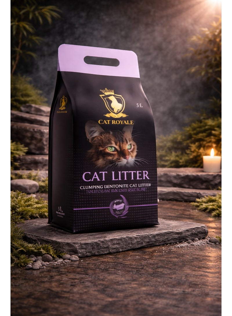 Premium Clumping Bentonite Cat Litter with Gentle Levander Scent, High-Absorption Formula for Superior Odor Control and Easy Maintenance, 5L Bag