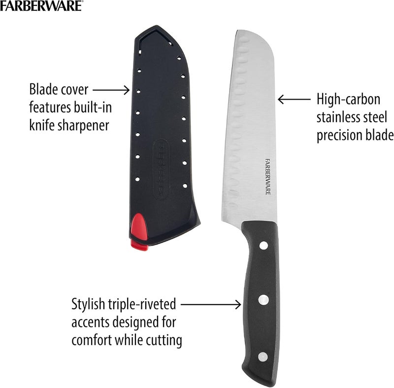 Farberware Edgekeeper Self-Sharpening Triple Riveted Santoku Knife Set, 4-Piece, Black - Image 4