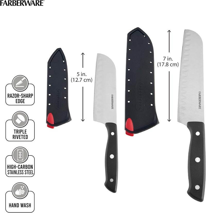 Farberware Edgekeeper Self-Sharpening Triple Riveted Santoku Knife Set, 4-Piece, Black - Image 3
