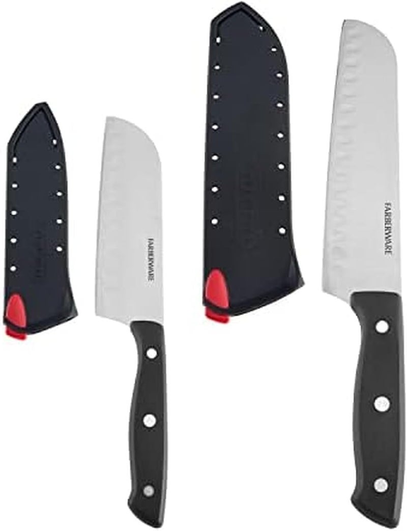 Farberware Edgekeeper Self-Sharpening Triple Riveted Santoku Knife Set, 4-Piece, Black - Image 1