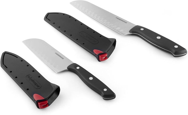Farberware Edgekeeper Self-Sharpening Triple Riveted Santoku Knife Set, 4-Piece, Black - Image 2