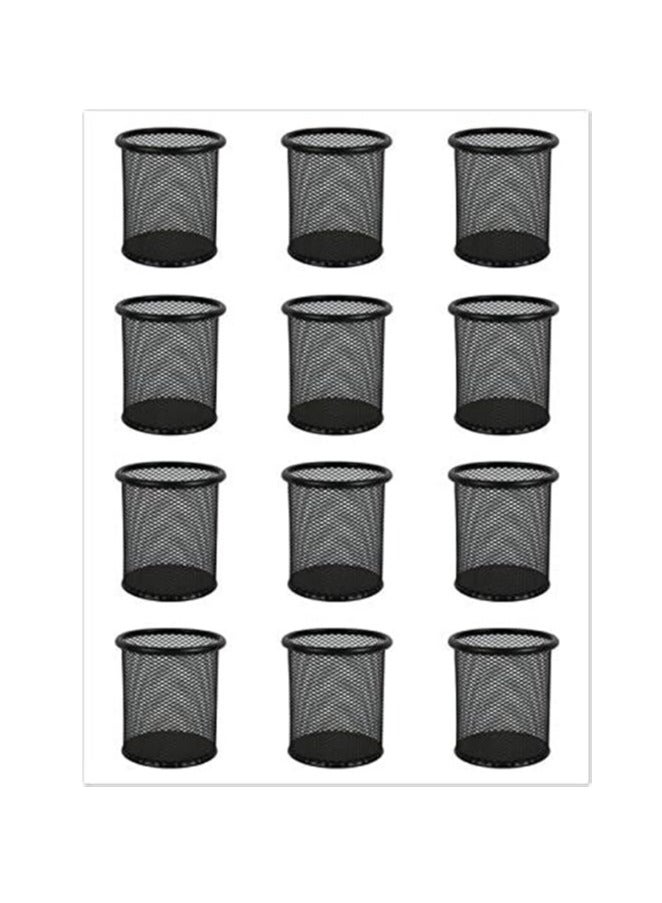 Pencil Holder 12 Pack of Mesh Metal Black Round Steel Pen Cup Magnetic Scissor Pen Stand for Desk Office School Bank Supplies Organizer - Image 1