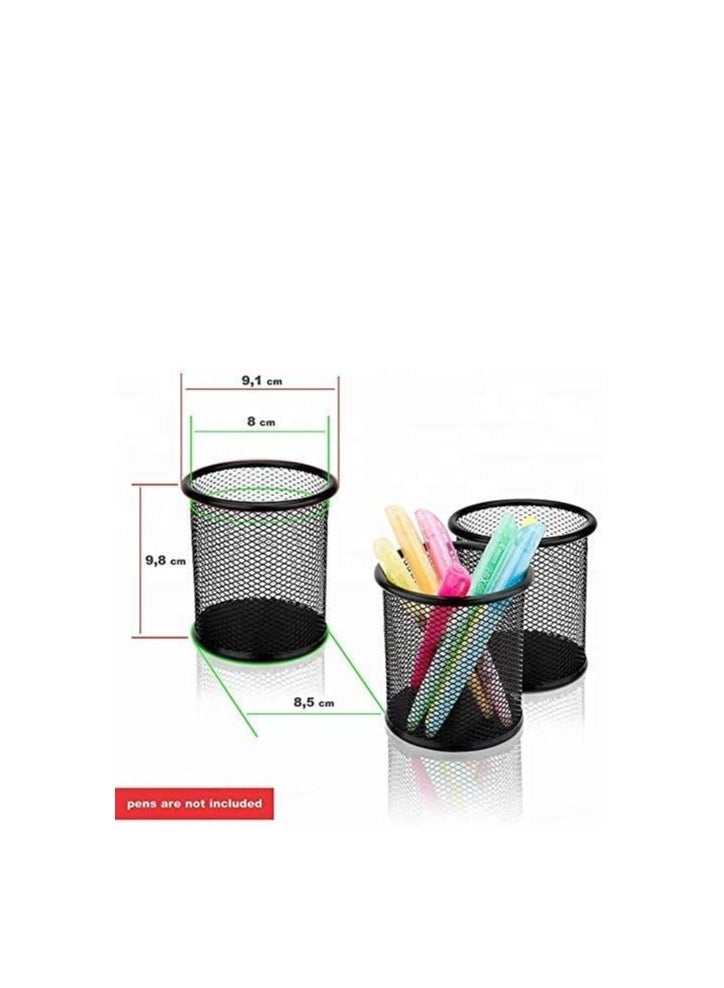 Pencil Holder 12 Pack of Mesh Metal Black Round Steel Pen Cup Magnetic Scissor Pen Stand for Desk Office School Bank Supplies Organizer - Image 3