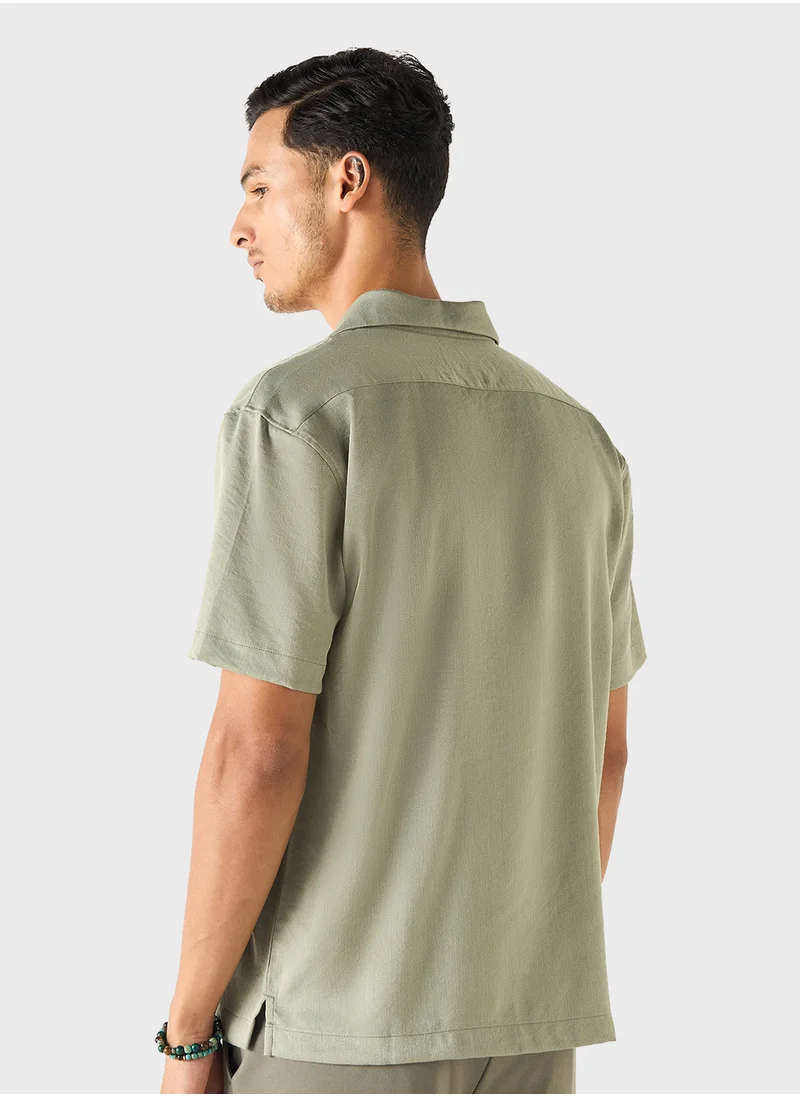 ايكونيك Iconic Relaxed Fit Textured Shirt with Camp Collar