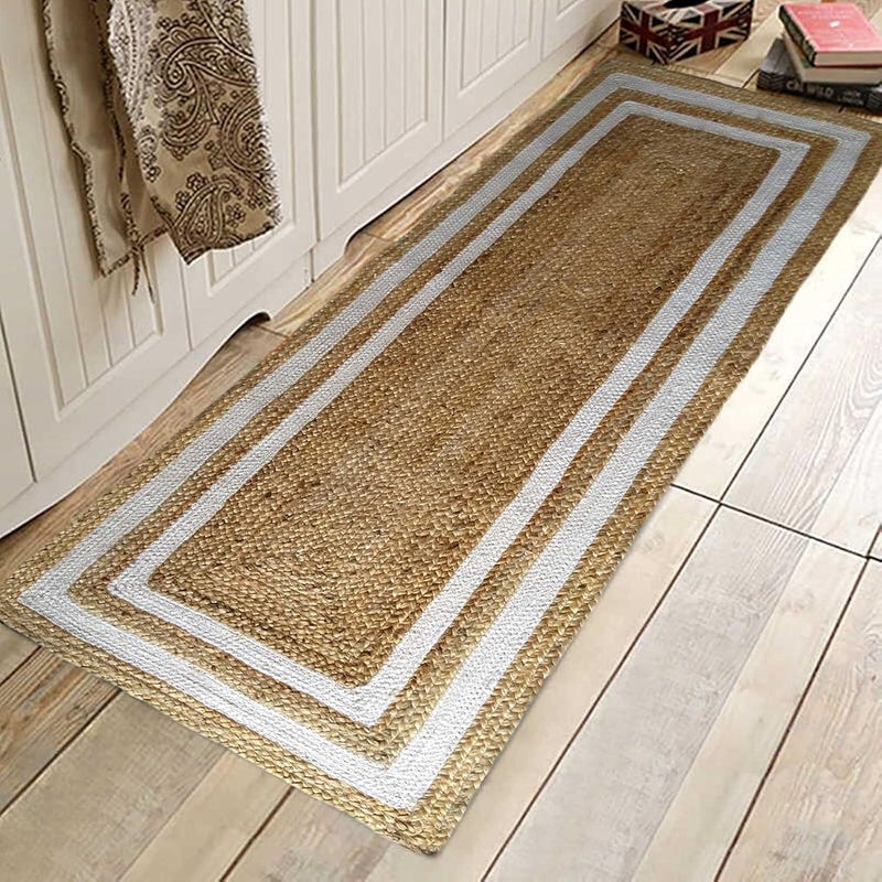 HOMDECLOYAL Jute Braided Natural Rug Hand Woven Reversible For Living Room Kitchen Entryway Rug Jute Burlap Braided Rag Rug Farmhouse Rag Rug Rustic Rug Whitejute 2X5Feet Rectangular - Image 2