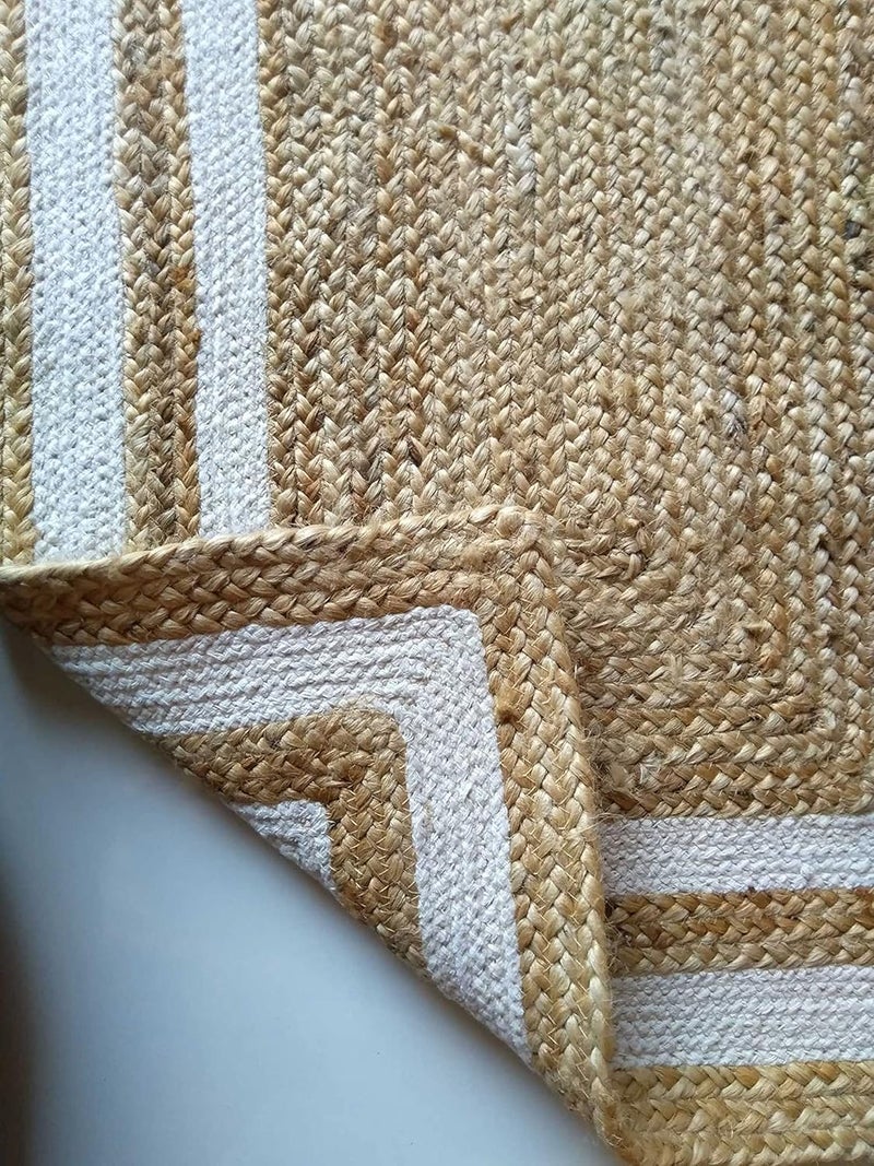 HOMDECLOYAL Jute Braided Natural Rug Hand Woven Reversible For Living Room Kitchen Entryway Rug Jute Burlap Braided Rag Rug Farmhouse Rag Rug Rustic Rug Whitejute 2X5Feet Rectangular - Image 4