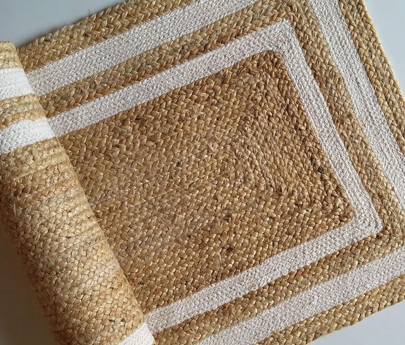 HOMDECLOYAL Jute Braided Natural Rug Hand Woven Reversible For Living Room Kitchen Entryway Rug Jute Burlap Braided Rag Rug Farmhouse Rag Rug Rustic Rug Whitejute 2X5Feet Rectangular - Image 1