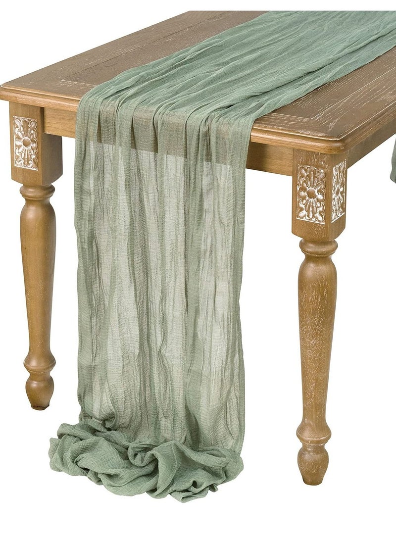 KASTWAVE Wide Green Gauze, Semi-Sheer Table Runner Cheesecloth Tablecloth for Rustic Wedding Deco Table Centerpieces Decor (14" x 35") - Image 1