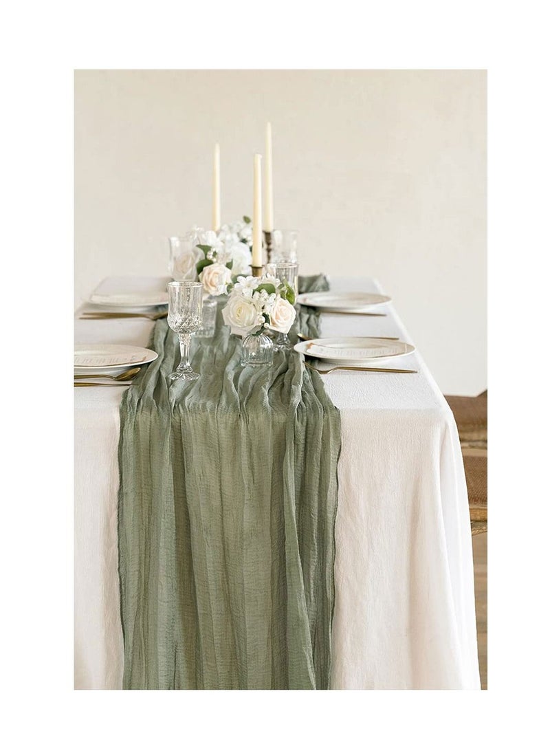KASTWAVE Wide Green Gauze, Semi-Sheer Table Runner Cheesecloth Tablecloth for Rustic Wedding Deco Table Centerpieces Decor (14" x 35") - Image 3