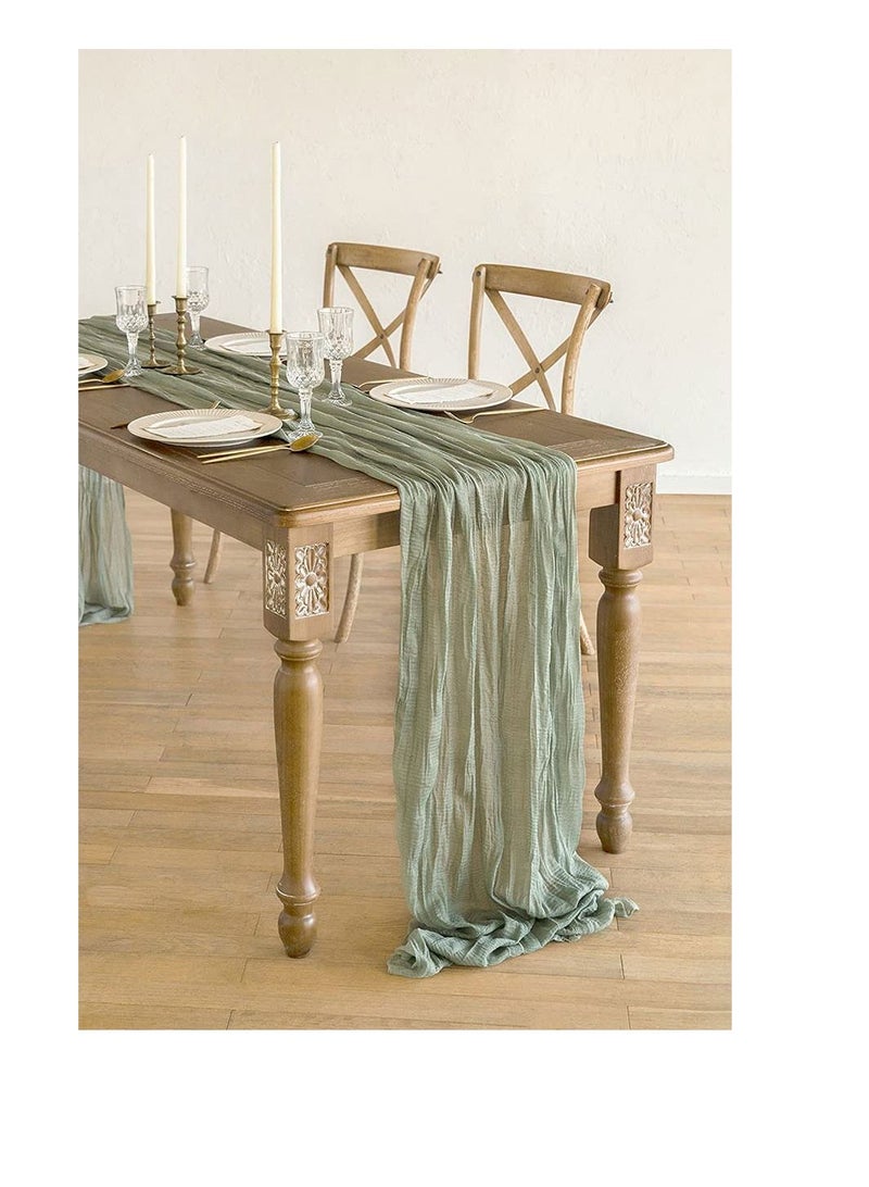 KASTWAVE Wide Green Gauze, Semi-Sheer Table Runner Cheesecloth Tablecloth for Rustic Wedding Deco Table Centerpieces Decor (14" x 35") - Image 2