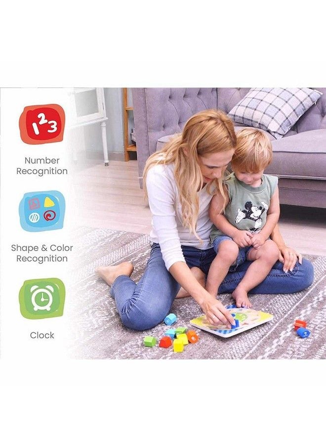 Smoneo - Wooden 3D Shape Sorting Blocks Teaching Clock With Geometry Shapes And Numbers Time Number Puzzle Early Learning Educational Toy Gift For Year Old Kids Clock 1 2 3 Toddler Baby - Image 1