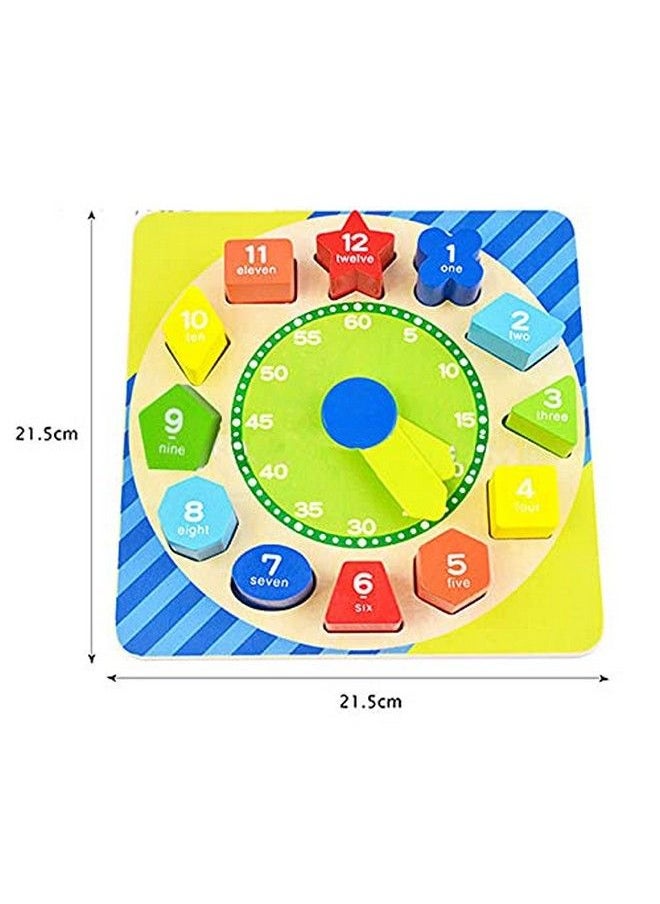 Smoneo - Wooden 3D Shape Sorting Blocks Teaching Clock With Geometry Shapes And Numbers Time Number Puzzle Early Learning Educational Toy Gift For Year Old Kids Clock 1 2 3 Toddler Baby - Image 1