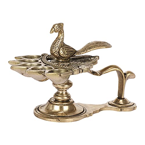 Kartique Brass Panch Arti Diya with Peacock Design, 5-inch Height, Antique Finish, Ideal for Home Puja and Festive Decor - Image 5
