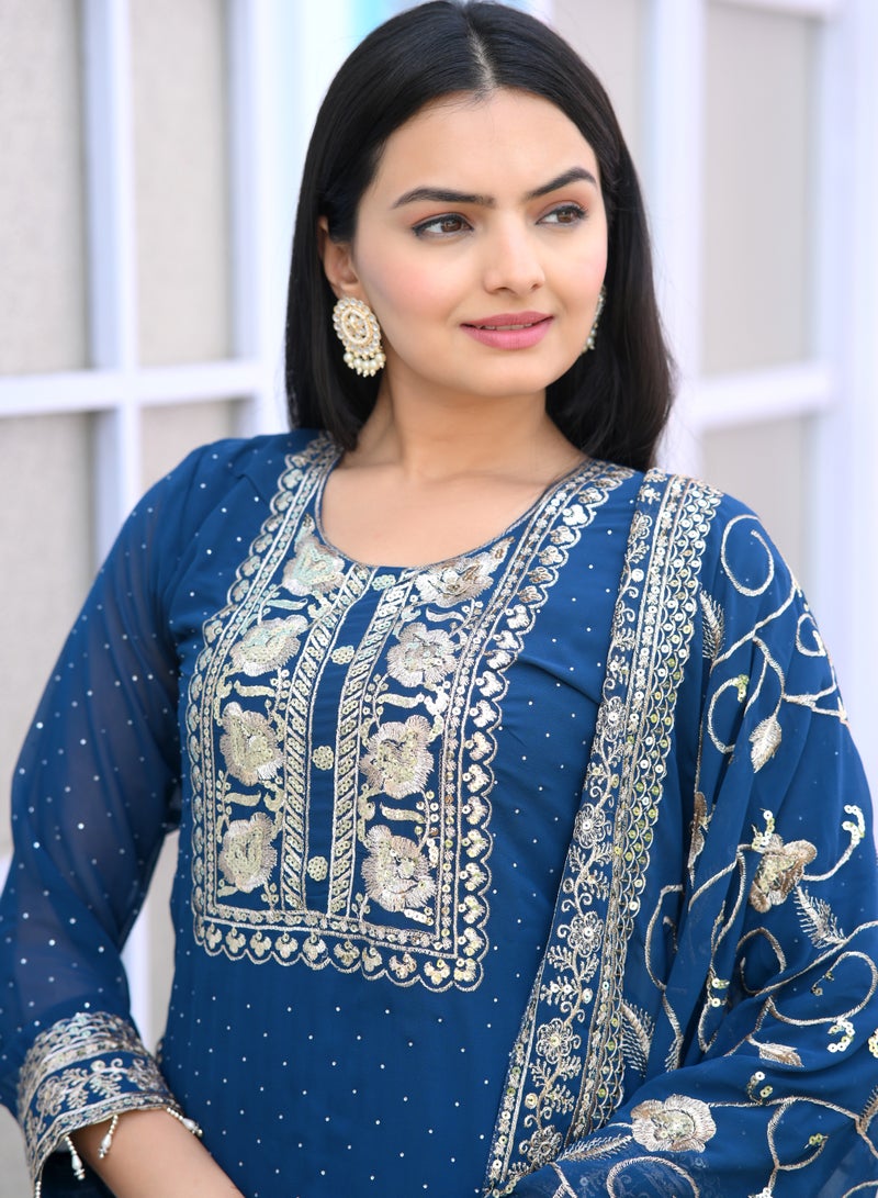Presenting new designer embroidered fox georgette suit with embroidered work and stone work - Image 2