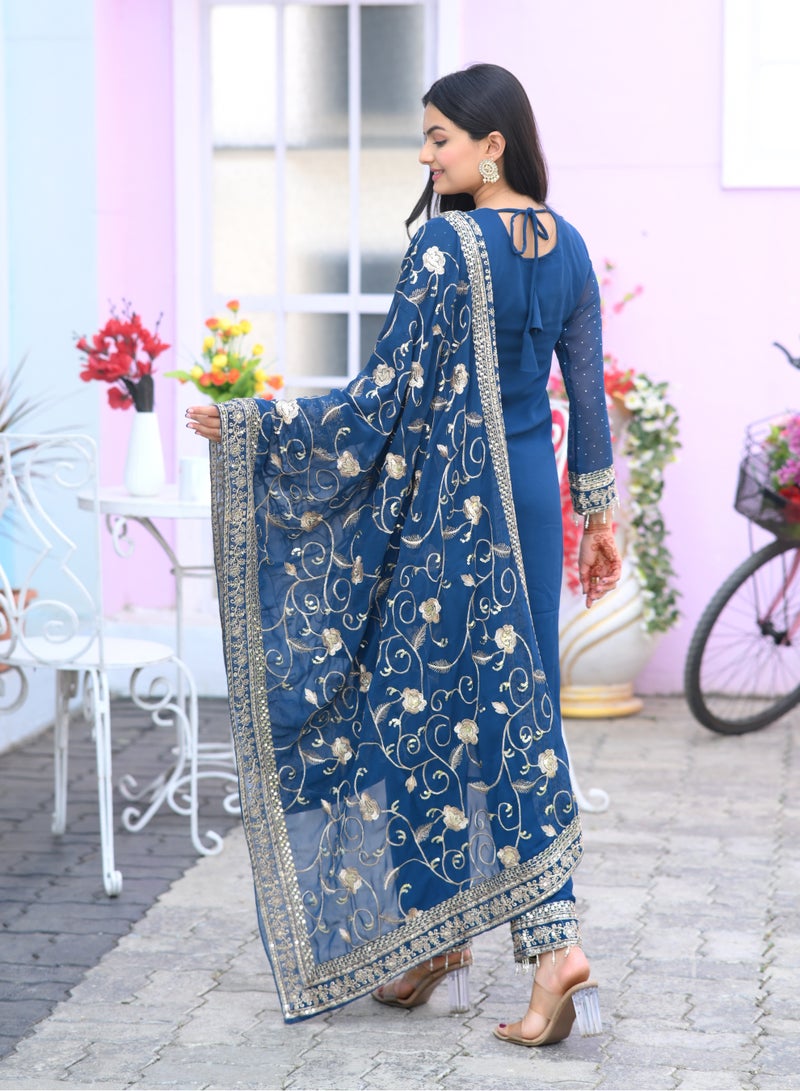 Presenting new designer embroidered fox georgette suit with embroidered work and stone work - Image 3